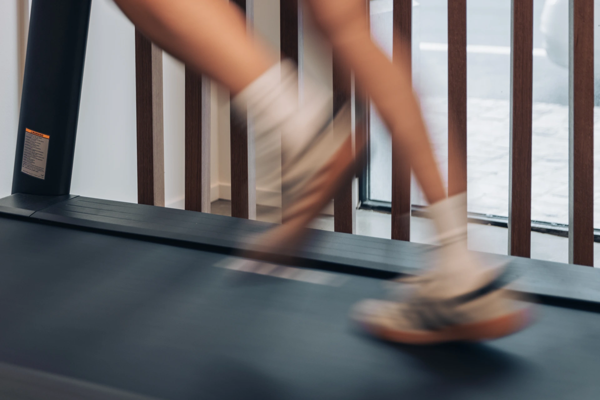 Close-up of a patient's foot strike while running on a treadmill